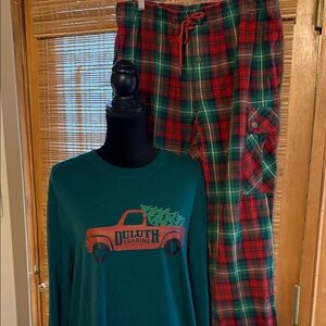 Duluth Trading Co Mens Plaid Pajama Set - Green and Red, size Large